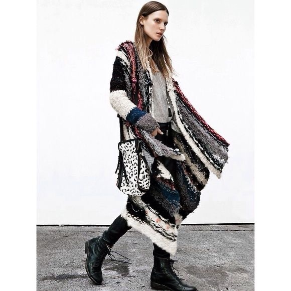 Rare Free People Sloppy Joe Retro Boho Cardigan Sweater Duster Size Small - Picture 2 of 12